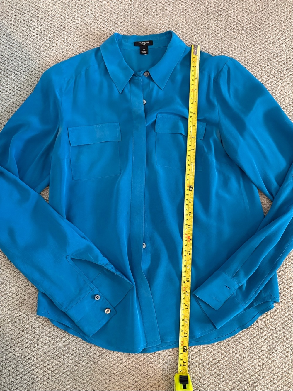 Ann Taylor Bright Teal Button-Up Silk Blouse
